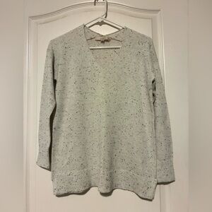 LOFT Women's V-Neck Speckled Sweater - Light Gray